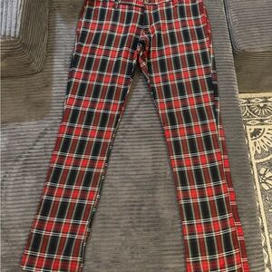 Dogpile Red & Black Plaid Tartan Punk Rock Slim-Fit Trousers Pants Size Medium